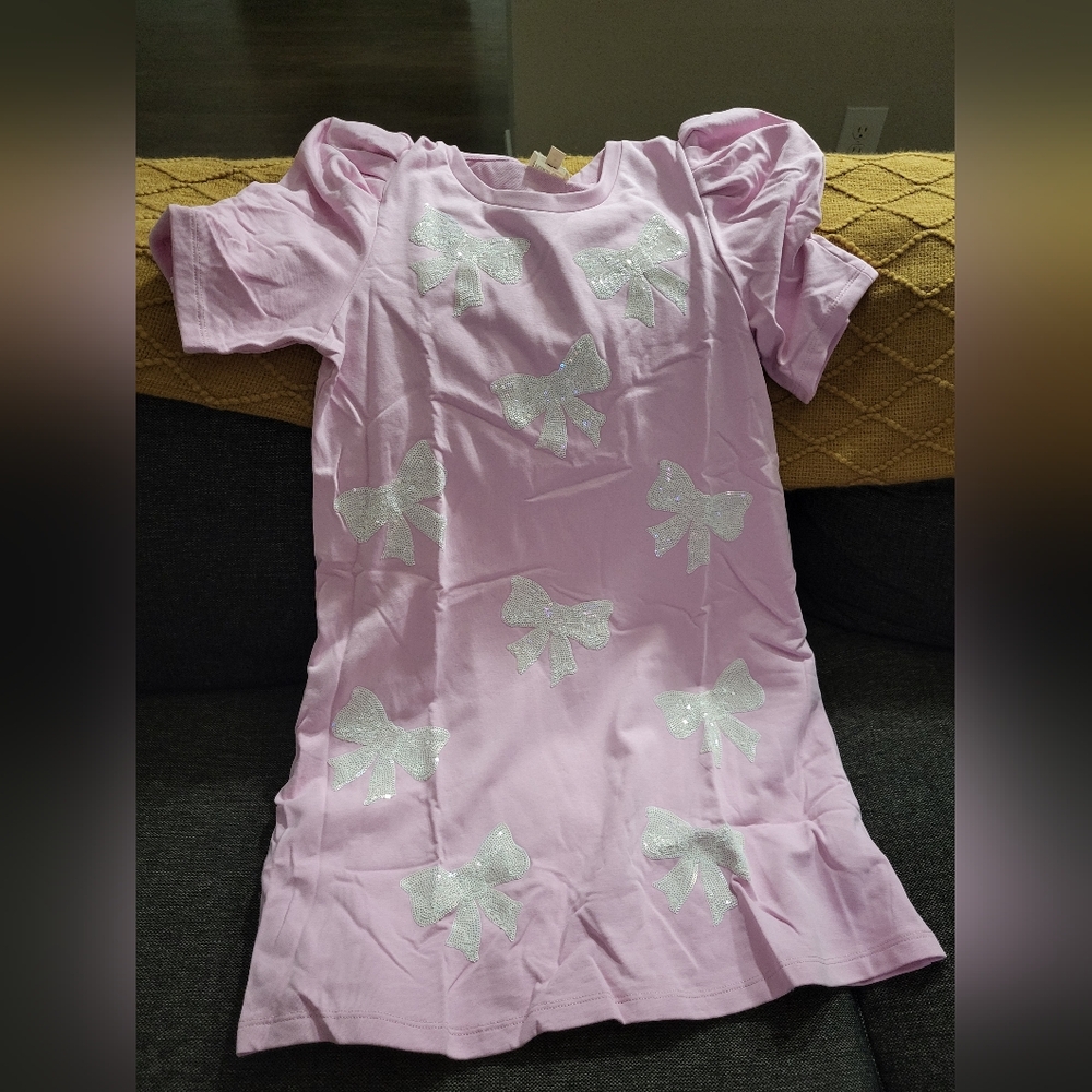 Peach Love California Pink Dress with Silver Bows
